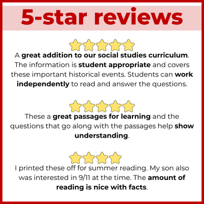 September 11th (9/11) Patriot Day Reading Comprehension + Questions