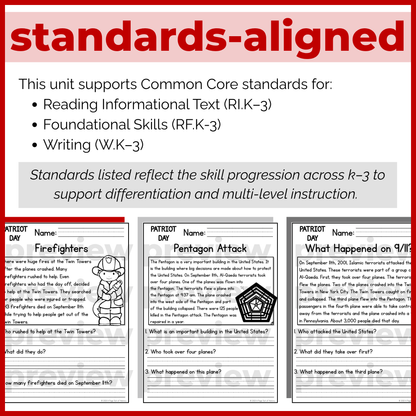September 11th (9/11) Patriot Day Reading Comprehension + Questions