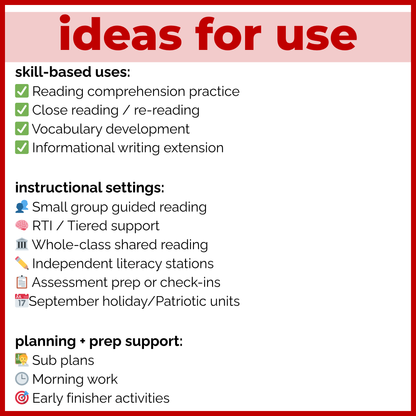 September 11th (9/11) Patriot Day Reading Comprehension + Questions