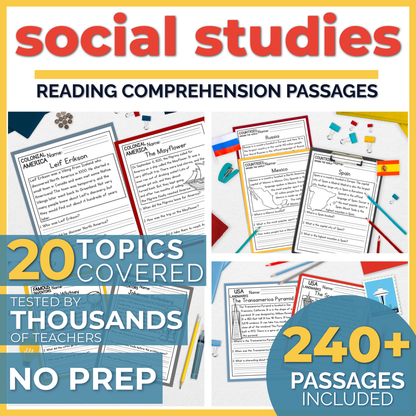 K-2 Summer Reading Review Packet | 240+ Comprehension Passages with Social Studies Questions