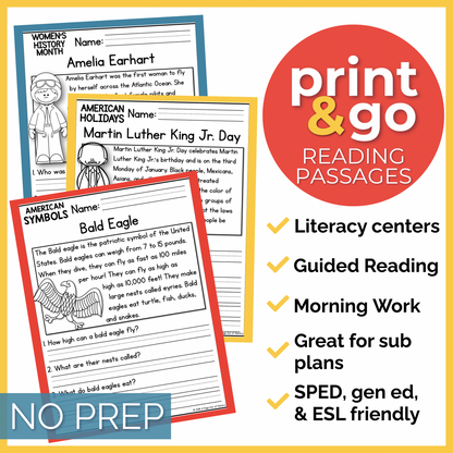 K-2 Summer Reading Review Packet | 240+ Comprehension Passages with Social Studies Questions