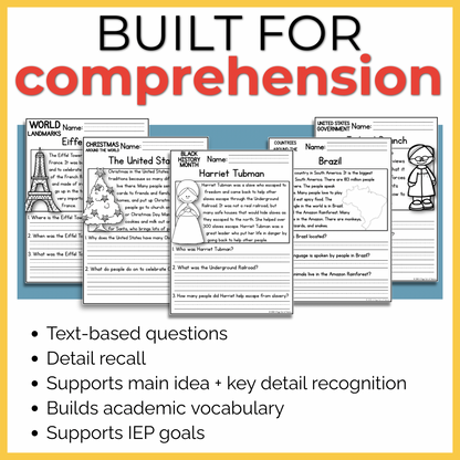 K-2 Summer Reading Review Packet | 240+ Comprehension Passages with Social Studies Questions