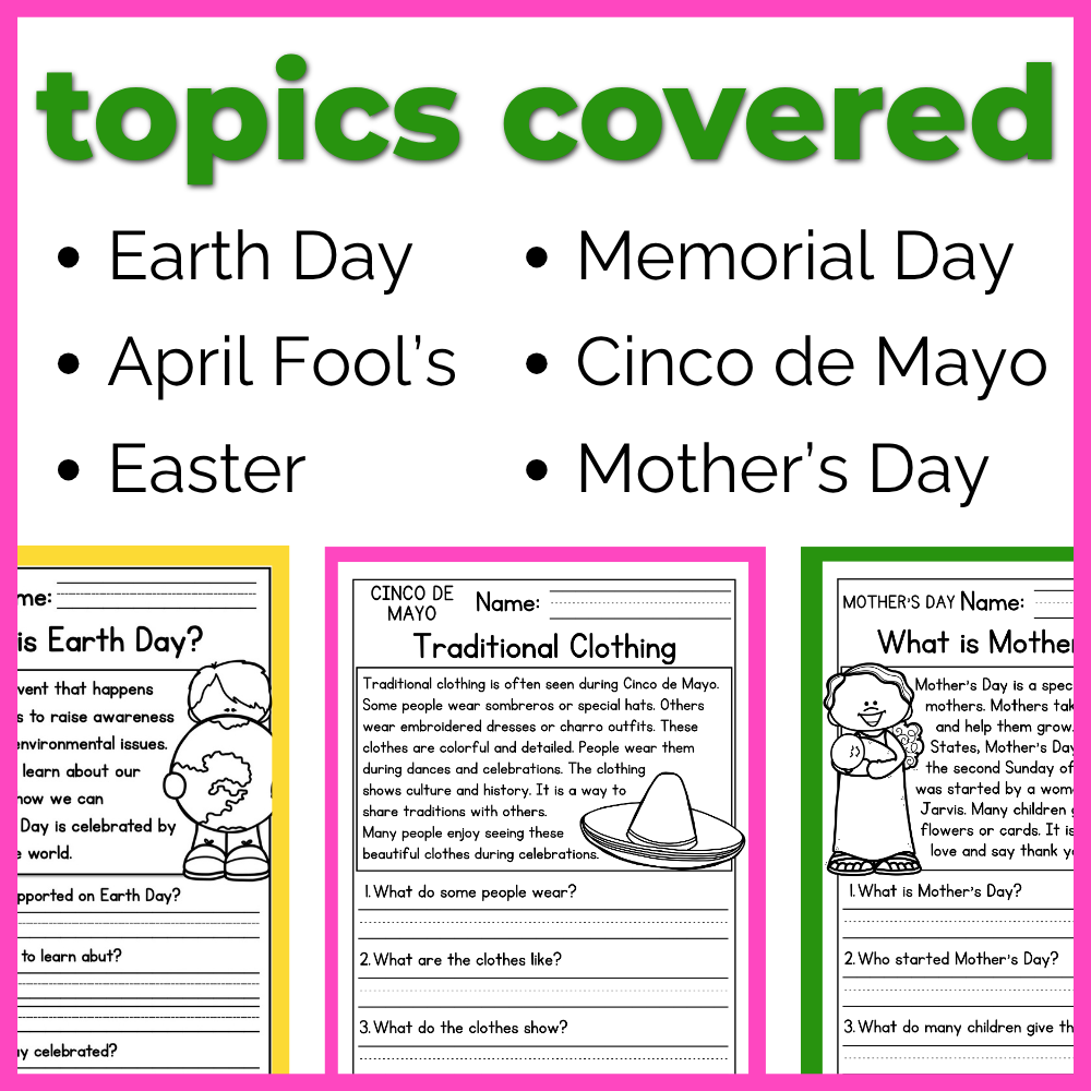 Spring Reading Comprehension Passages +Questions