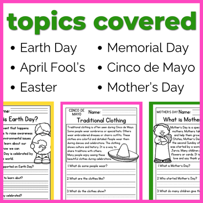 Spring Reading Comprehension Passages +Questions