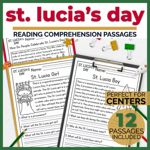 St. Lucias Day Reading Comprehension Passages + Questions