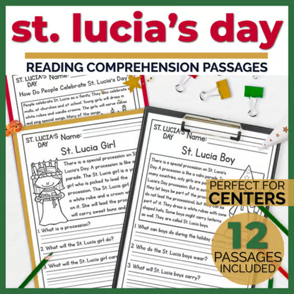 St. Lucias Day Reading Comprehension Passages + Questions