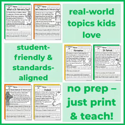 St. Patricks Day Reading Comprehension Passages + Questions
