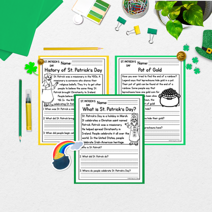 St. Patricks Day Reading Comprehension Passages + Questions
