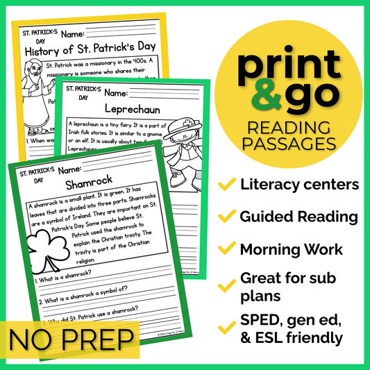 St. Patricks Day Reading Comprehension Passages + Questions