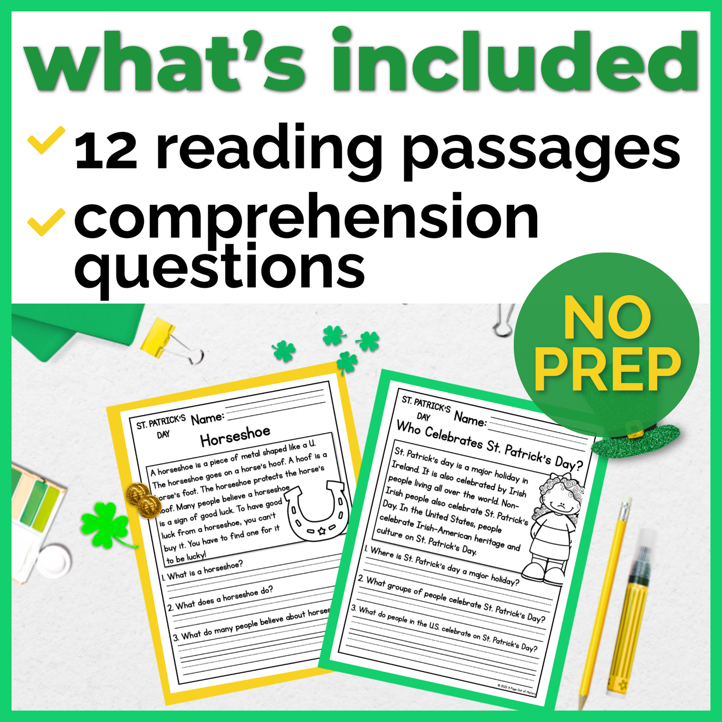 St. Patricks Day Reading Comprehension Passages + Questions