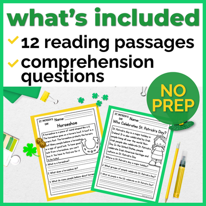 St. Patricks Day Reading Comprehension Passages + Questions