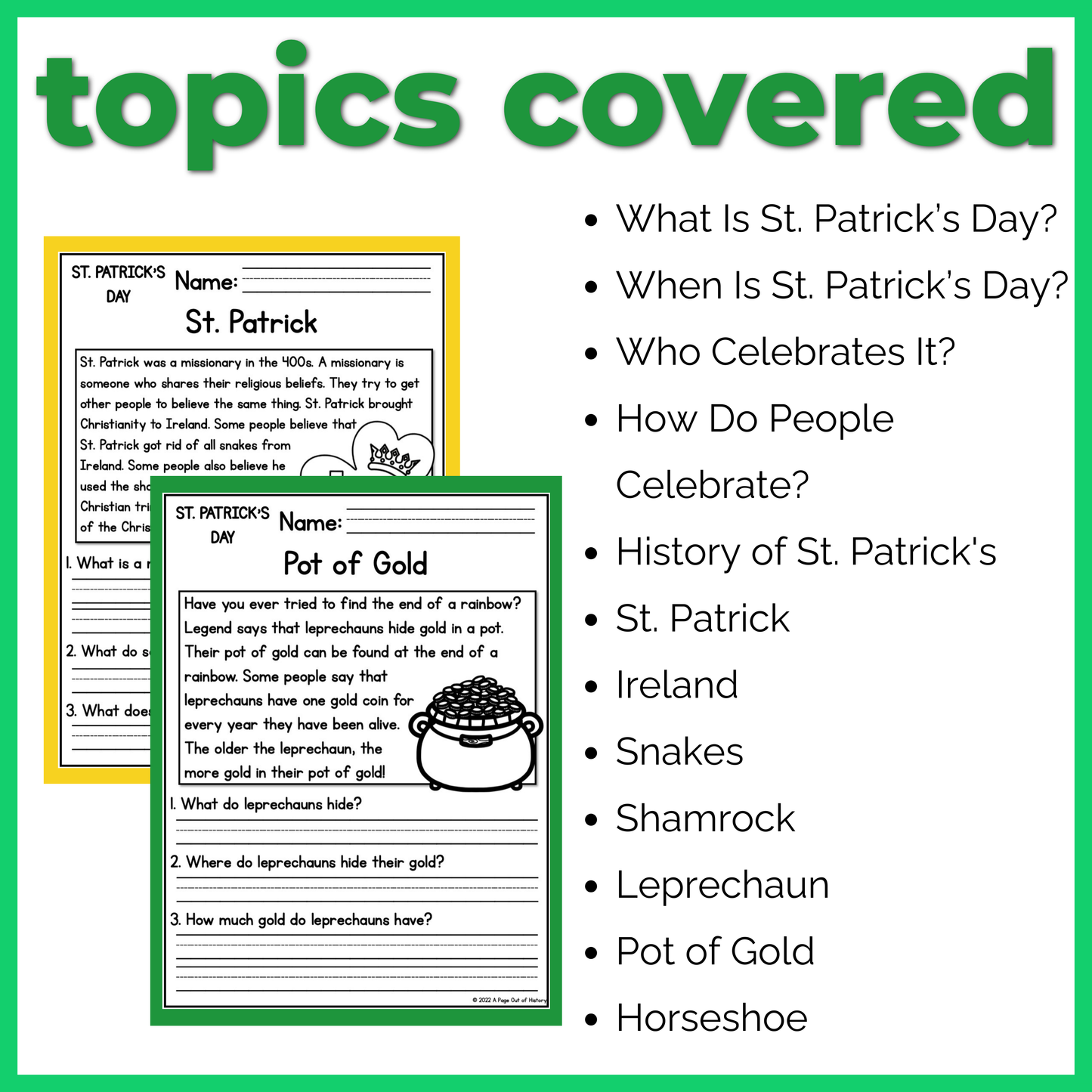 St. Patricks Day Reading Comprehension Passages + Questions