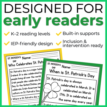 St. Patricks Day Reading Comprehension Passages + Questions