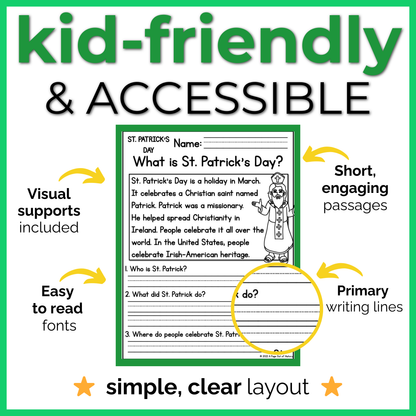 St. Patricks Day Reading Comprehension Passages + Questions