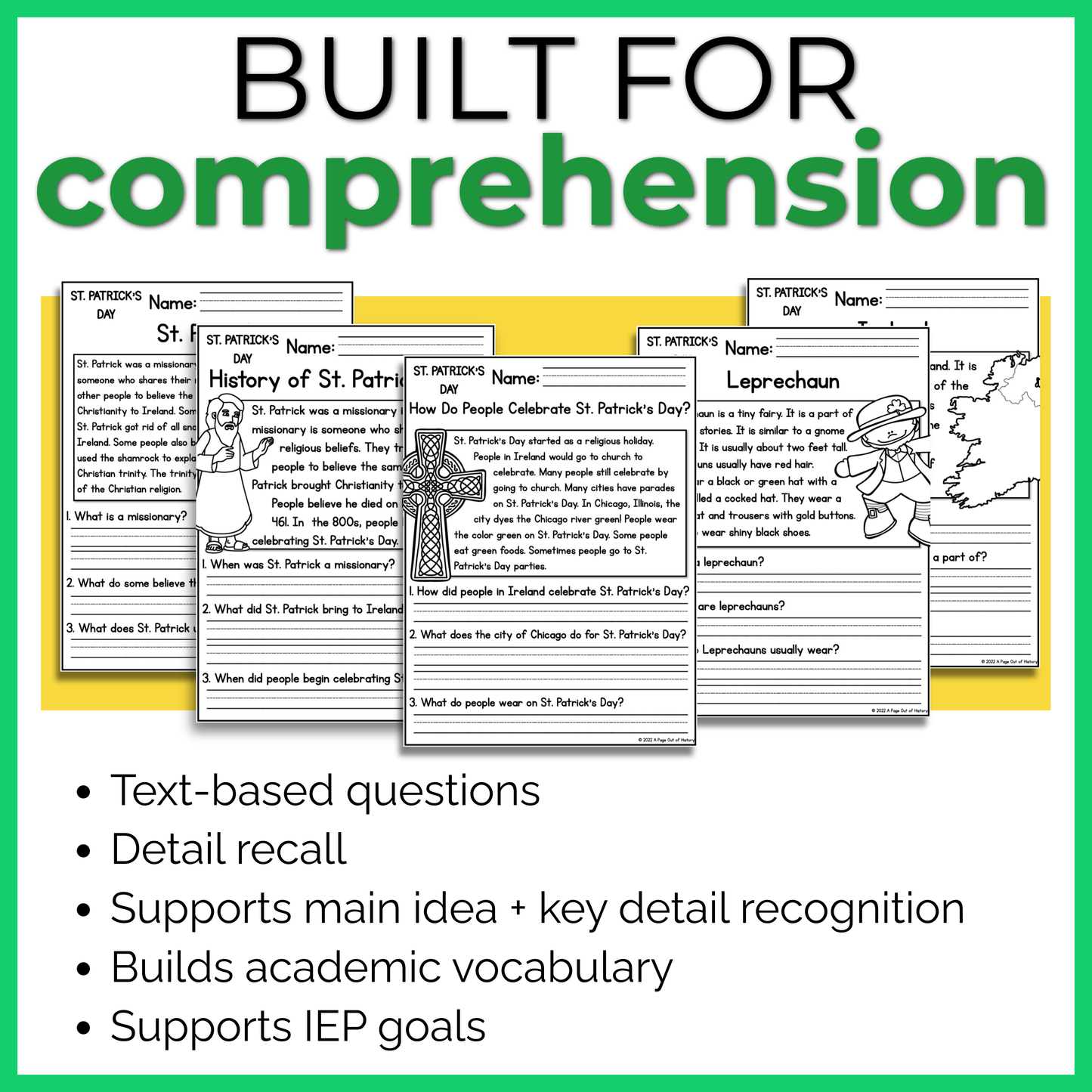 St. Patricks Day Reading Comprehension Passages + Questions