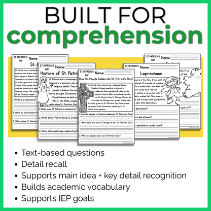St. Patricks Day Reading Comprehension Passages + Questions