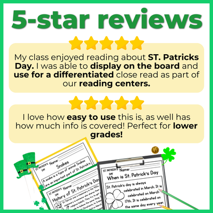 St. Patricks Day Reading Comprehension Passages + Questions