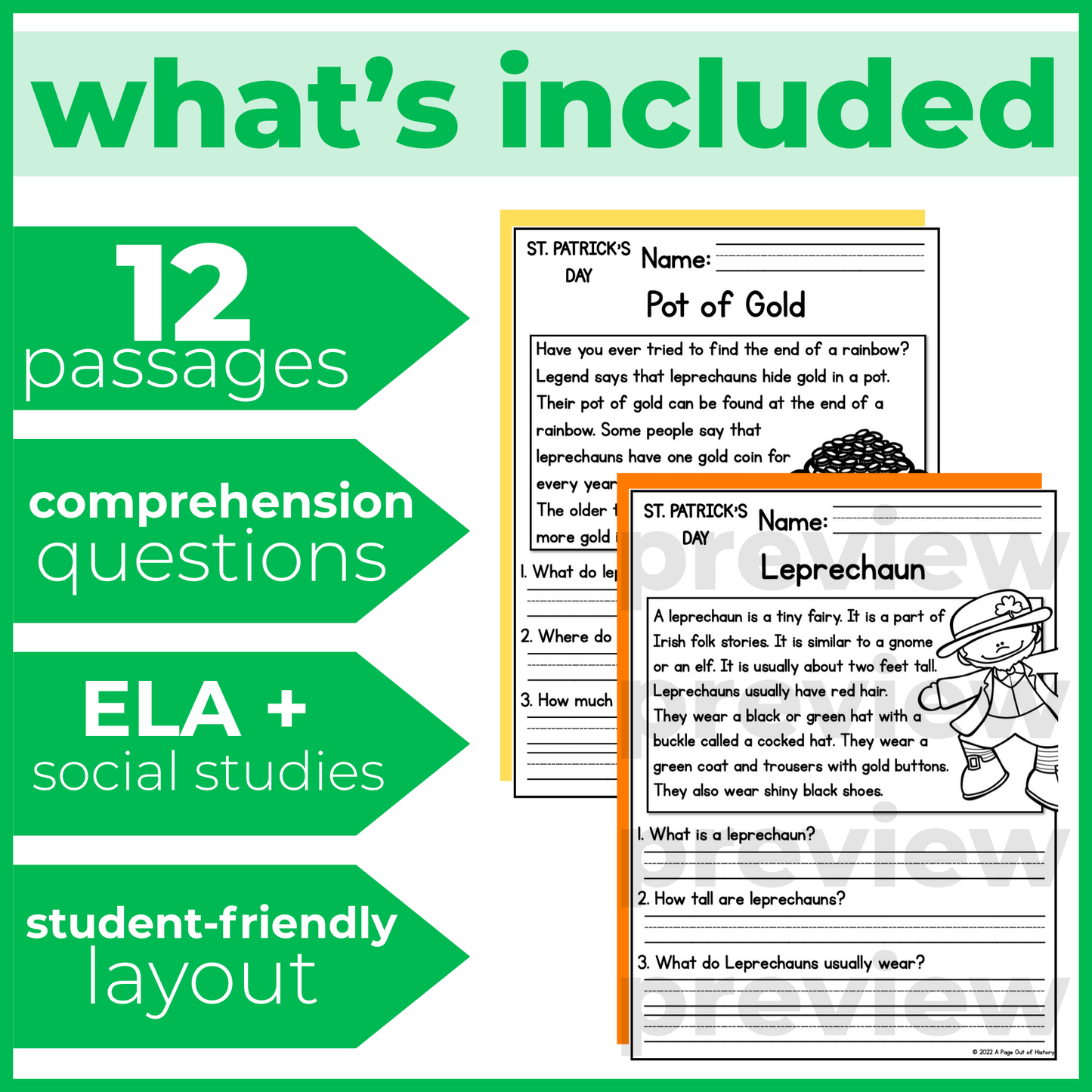 St. Patricks Day Reading Comprehension Passages + Questions