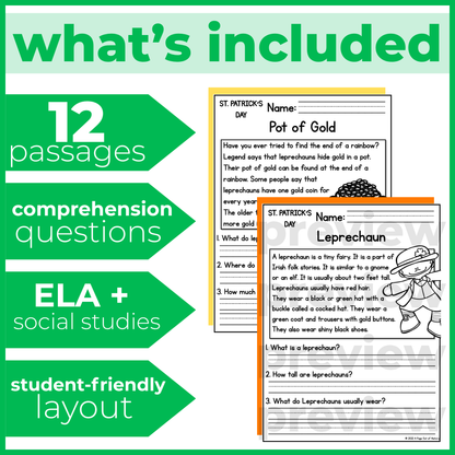 St. Patricks Day Reading Comprehension Passages + Questions
