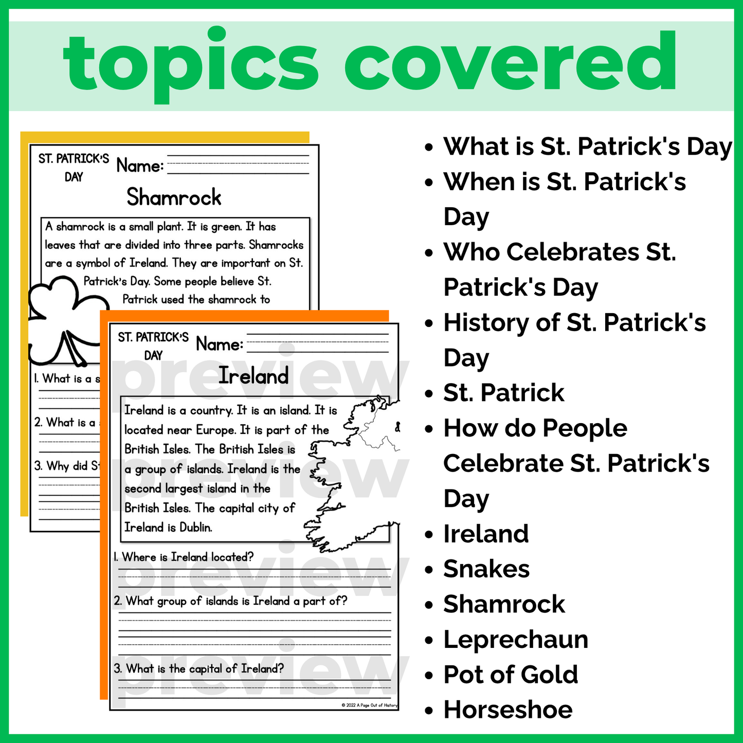 St. Patricks Day Reading Comprehension Passages + Questions
