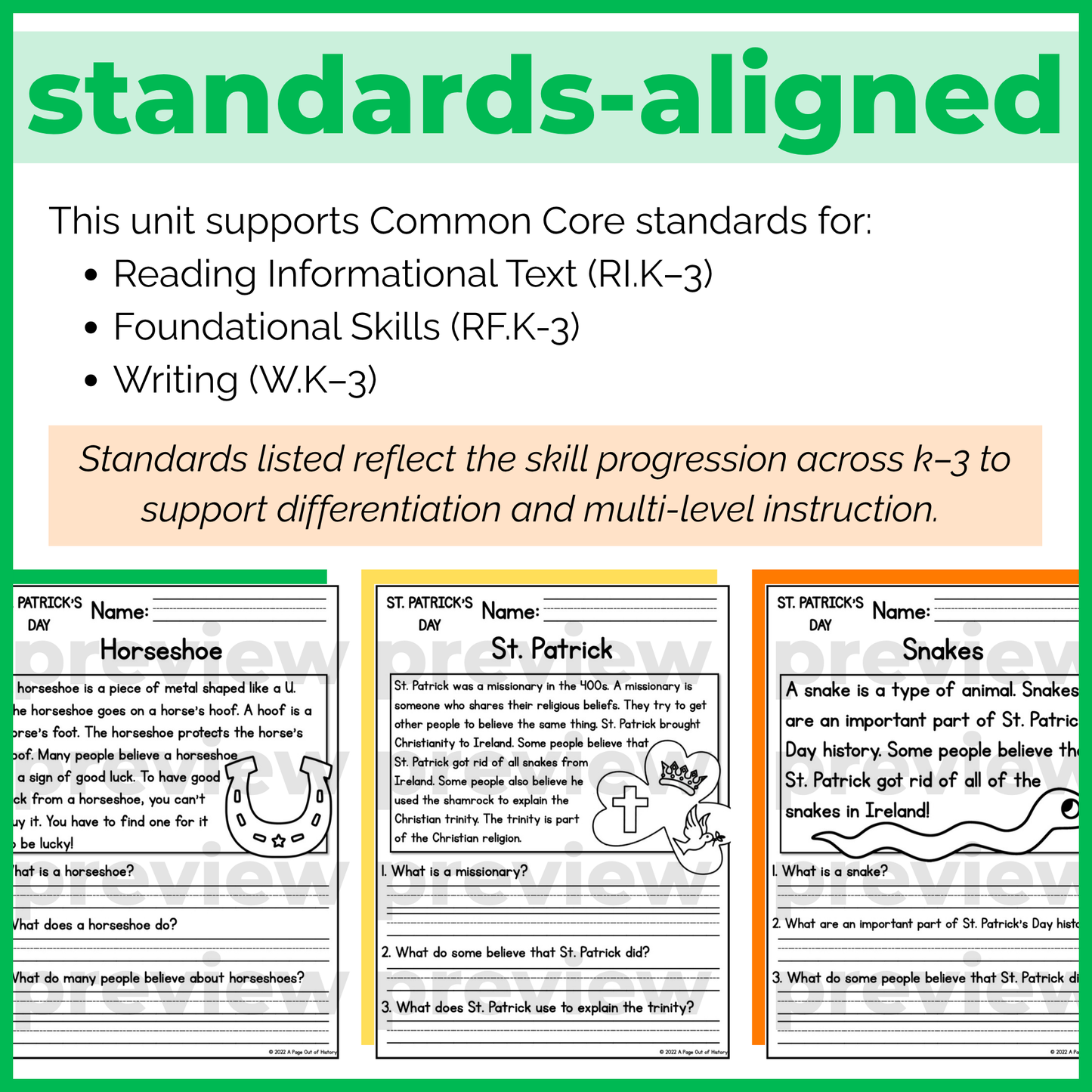 St. Patricks Day Reading Comprehension Passages + Questions