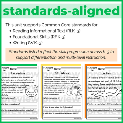 St. Patricks Day Reading Comprehension Passages + Questions