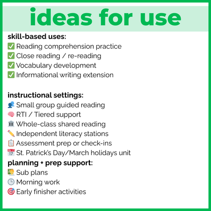 St. Patricks Day Reading Comprehension Passages + Questions