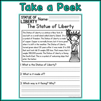 Statue of Liberty Reading Comprehension Passages + Questions