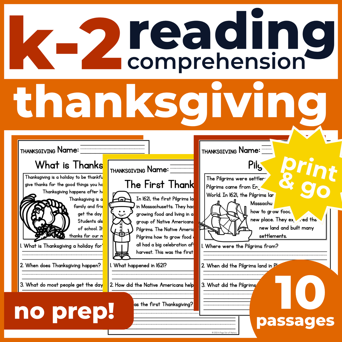 Thanksgiving Holiday Reading Comprehension Passages + Questions