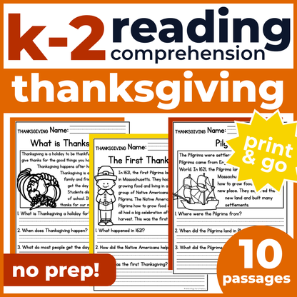 Thanksgiving Holiday Reading Comprehension Passages + Questions