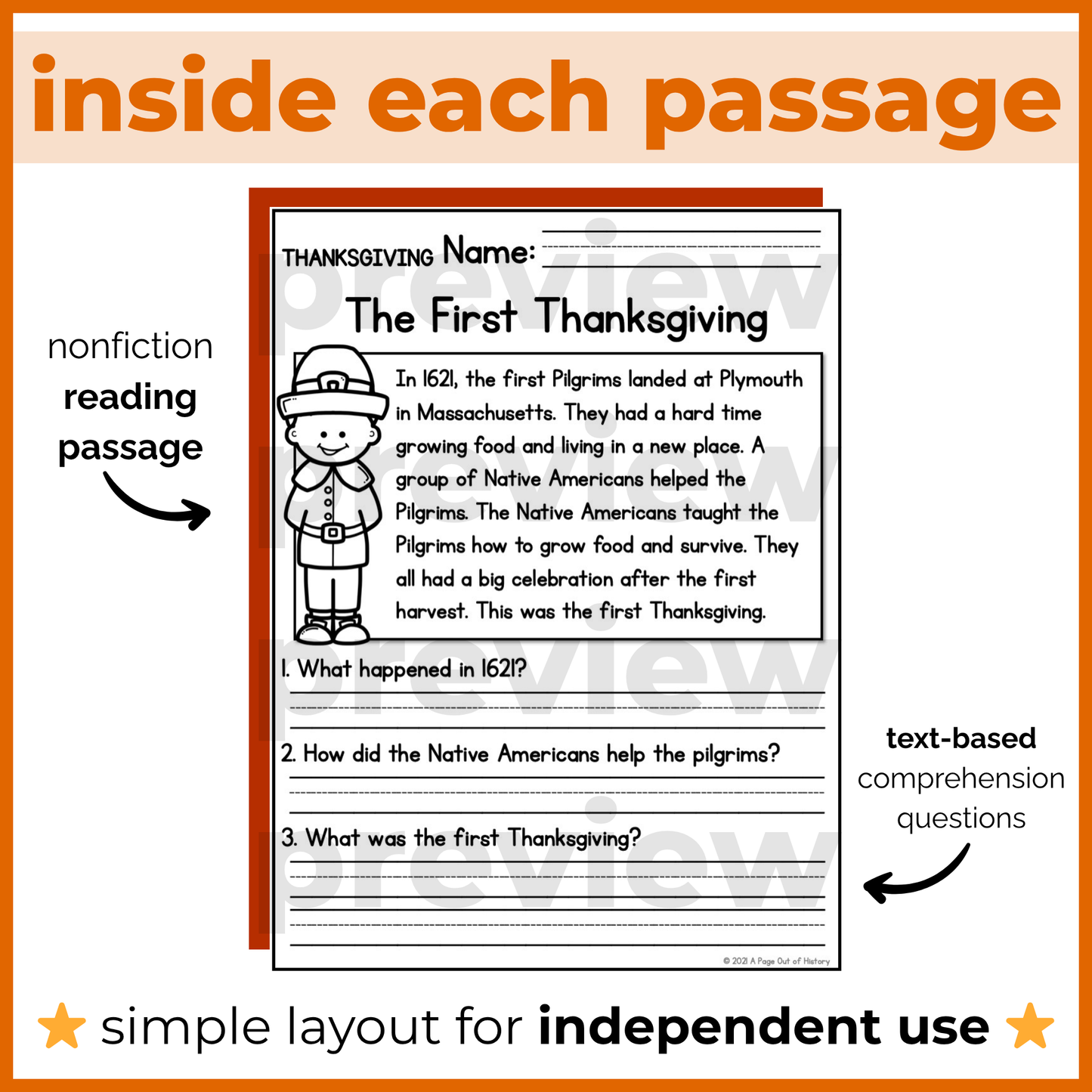 Thanksgiving Holiday Reading Comprehension Passages + Questions