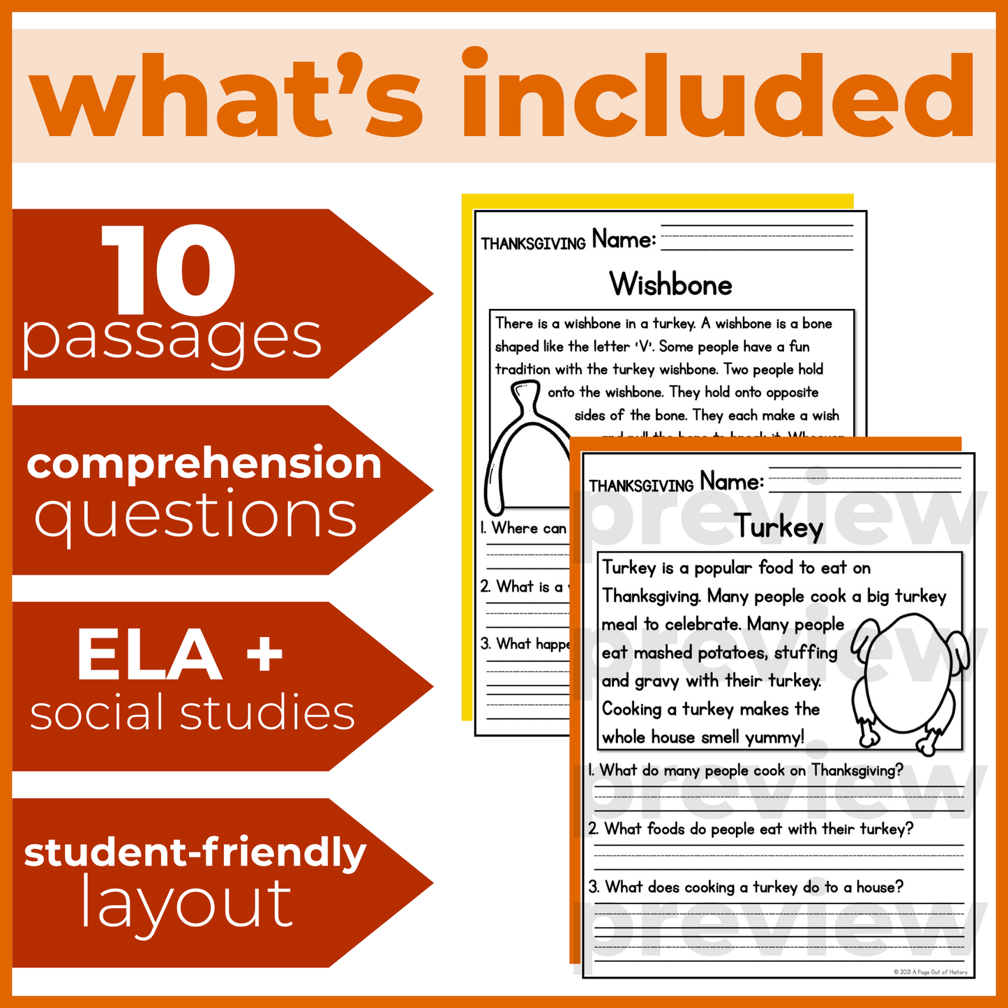 Thanksgiving Holiday Reading Comprehension Passages + Questions