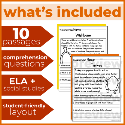 Thanksgiving Holiday Reading Comprehension Passages + Questions