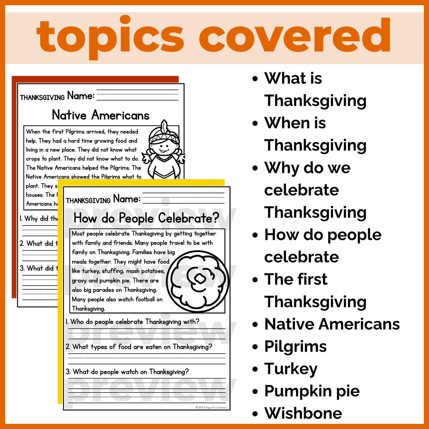 Thanksgiving Holiday Reading Comprehension Passages + Questions