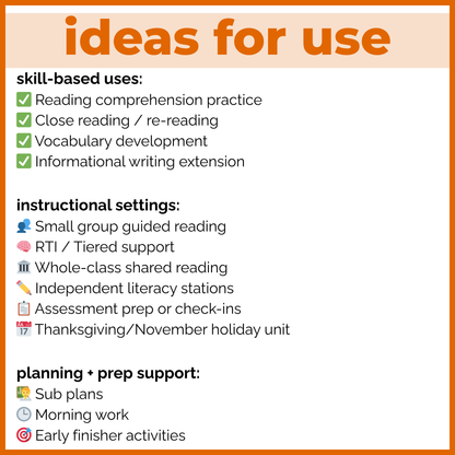 Thanksgiving Holiday Reading Comprehension Passages + Questions