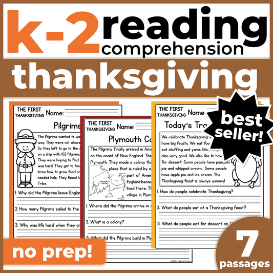 Thanksgiving History Reading Comprehension Passages + Questions