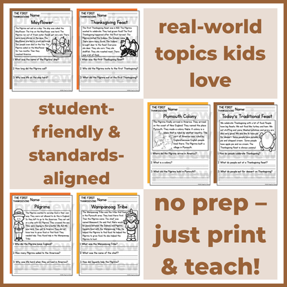 Thanksgiving History Reading Comprehension Passages + Questions