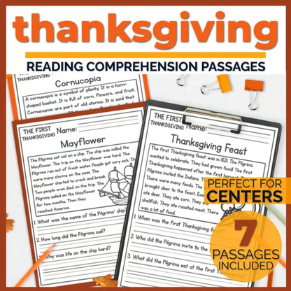 Thanksgiving History Reading Comprehension Passages + Questions