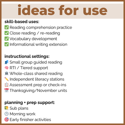 Thanksgiving History Reading Comprehension Passages + Questions