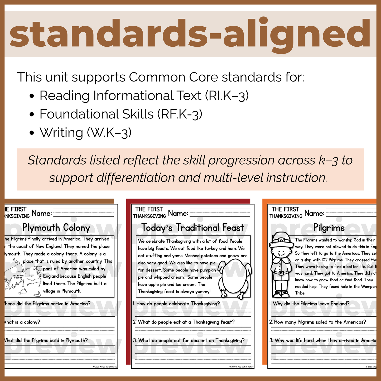 Thanksgiving History Reading Comprehension Passages + Questions