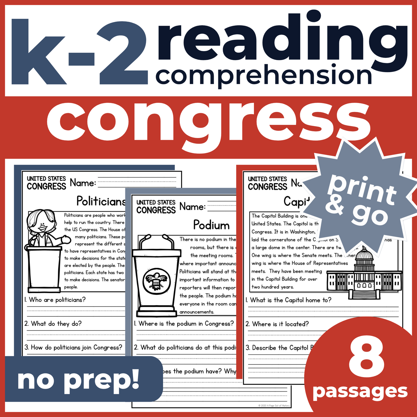 US Congress Reading Comprehension Passages + Questions