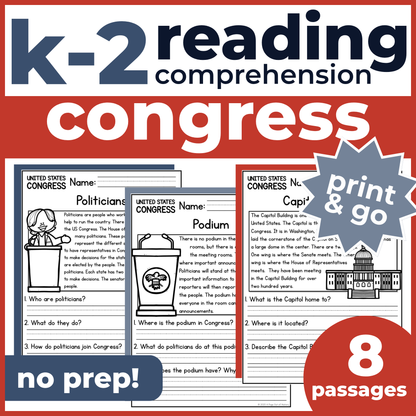 US Congress Reading Comprehension Passages + Questions