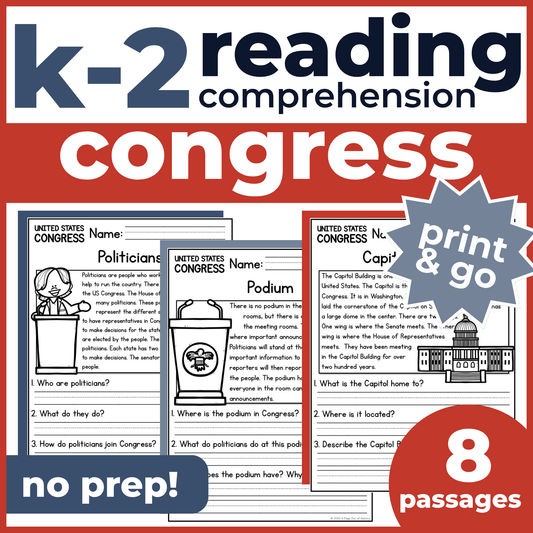 US Congress Reading Comprehension Passages + Questions