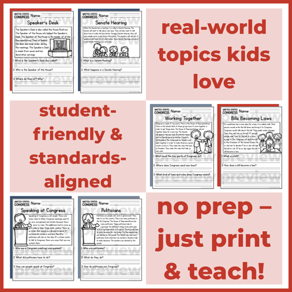 US Congress Reading Comprehension Passages + Questions