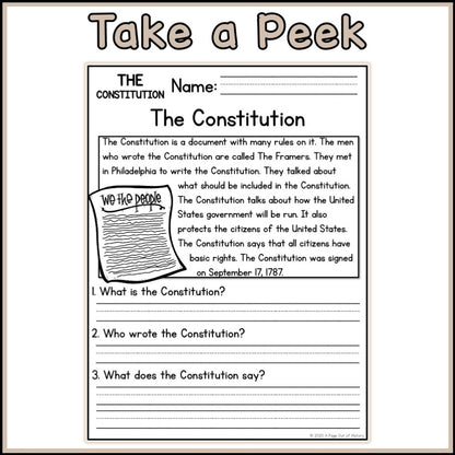 US Constitution Reading Comprehension Passages + Questions