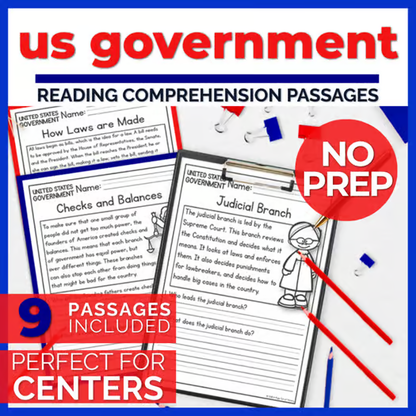 US Government Reading Comprehension Passages + Questions