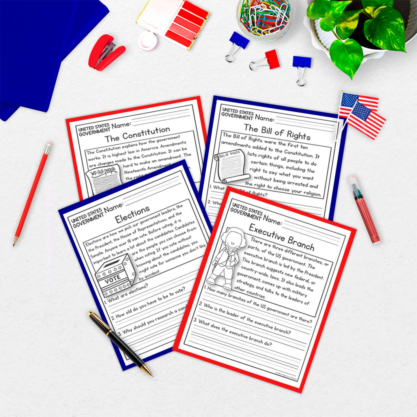 US Government Reading Comprehension Passages + Questions