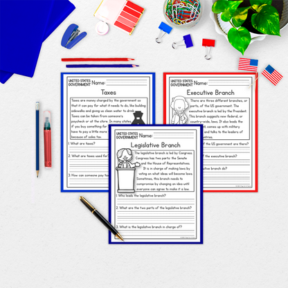 US Government Reading Comprehension Passages + Questions