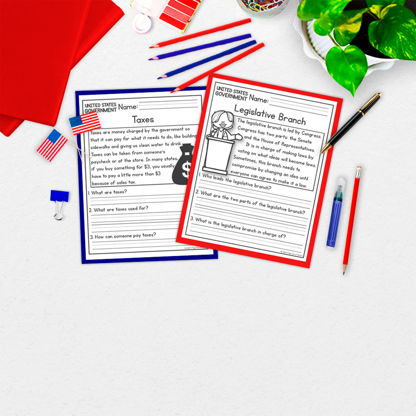 US Government Reading Comprehension Passages + Questions