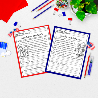 US Government Reading Comprehension Passages + Questions